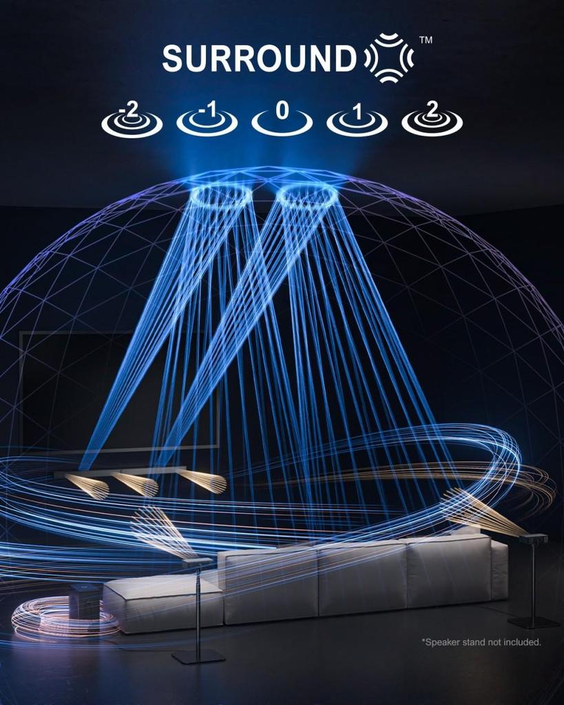 Ultimea Nova S80 5.1.2CH Soundbar with Speaker Stands Pair, Dolby Atmos, 520W Peak Power, 8' Wireless Subwoofers