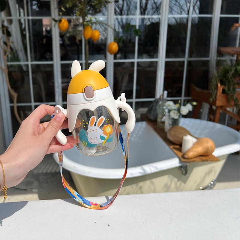 Adorable Cartoon Straw Cup Childrens Kindergarten Lightweight Mixing Kettle Baby Mom Girl Back Water Cup