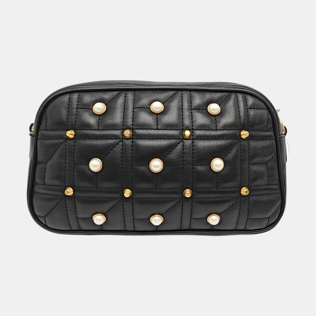 [Pre-Owned] GG Marmont Small Black Leather Quilted Shoulder Bag - Very Good #1XP1GEO