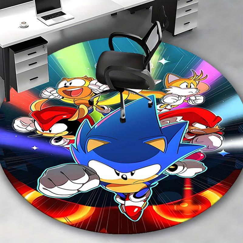 1pc Sonic the Hedgehog Anime Cartoon Design Round Carpet Office Chair Mat, NonSlip Rug for Home Decor, Living Room, Bedroom, Game Room