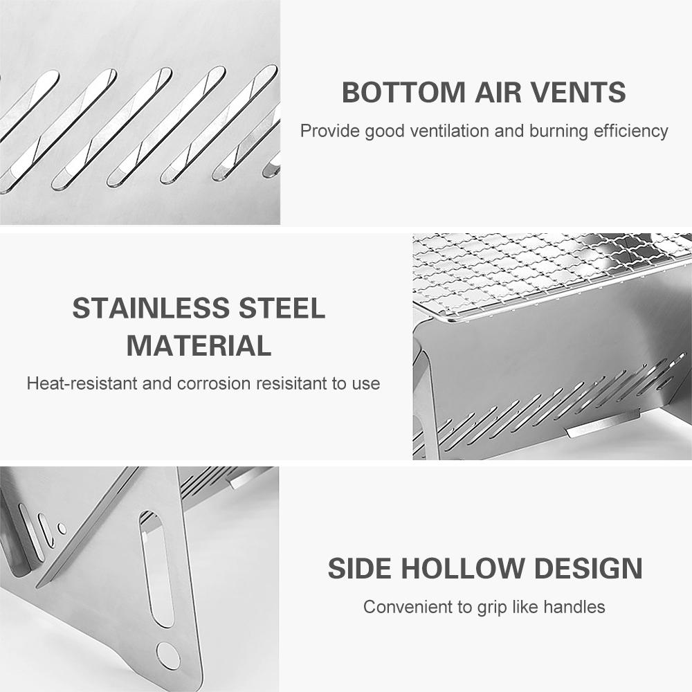 TOMSHOO Кемпинговая дровяная печь с грилем для улицы Портативная складная нержавеющая сталь