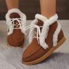 Fashion Women's Warm Faux Fur Snow Boots, Winter Thermal Thick Plush Ankle Boots Woman Cozy Flat Heels Lace Up Cotton Padded Shoes Woman