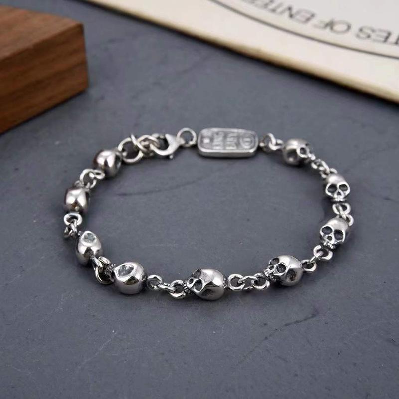 Браслет из стерлингового серебра S925, индивидуальный тренд, браслет с черепом, нейтральная ниша, хип-хоп, панк, ручные украшения, бутик ювелирных изделий