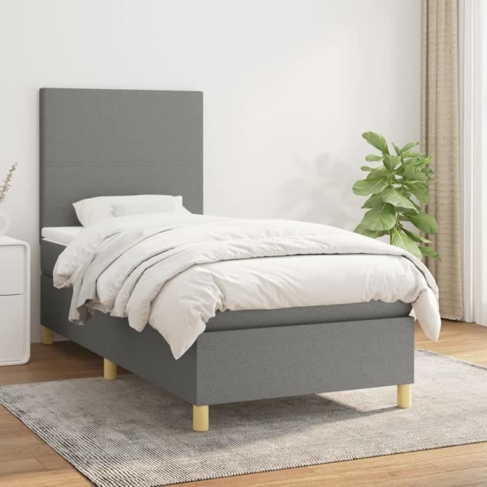 3142130 vidaXL Divan Bed with Mattress Dark Grey 80x200 Cm Fabric