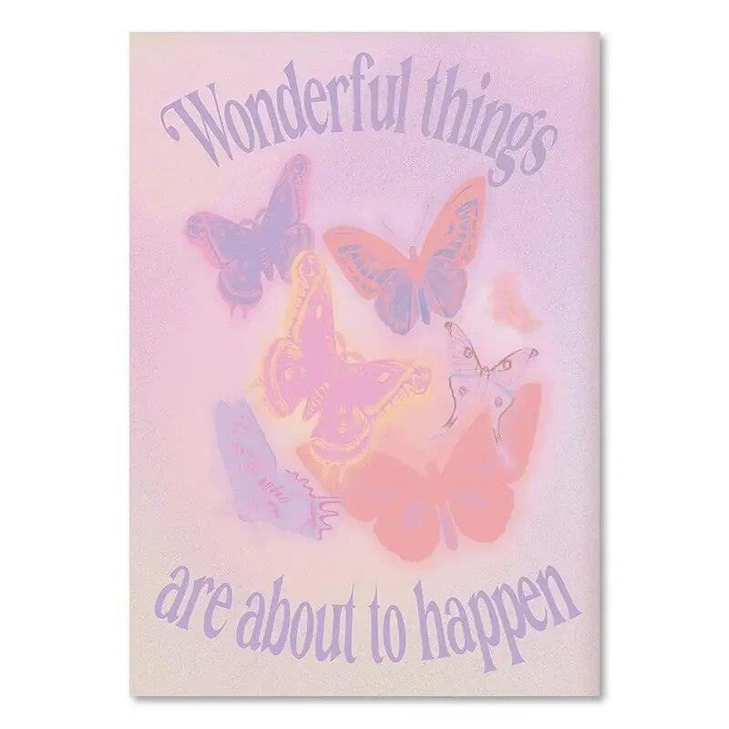 Абстрактная розовая аура градиентный плакат ангел духовное настенное искусство фиолетовая бабочка холст живопись эстетика принт картина домашний декор