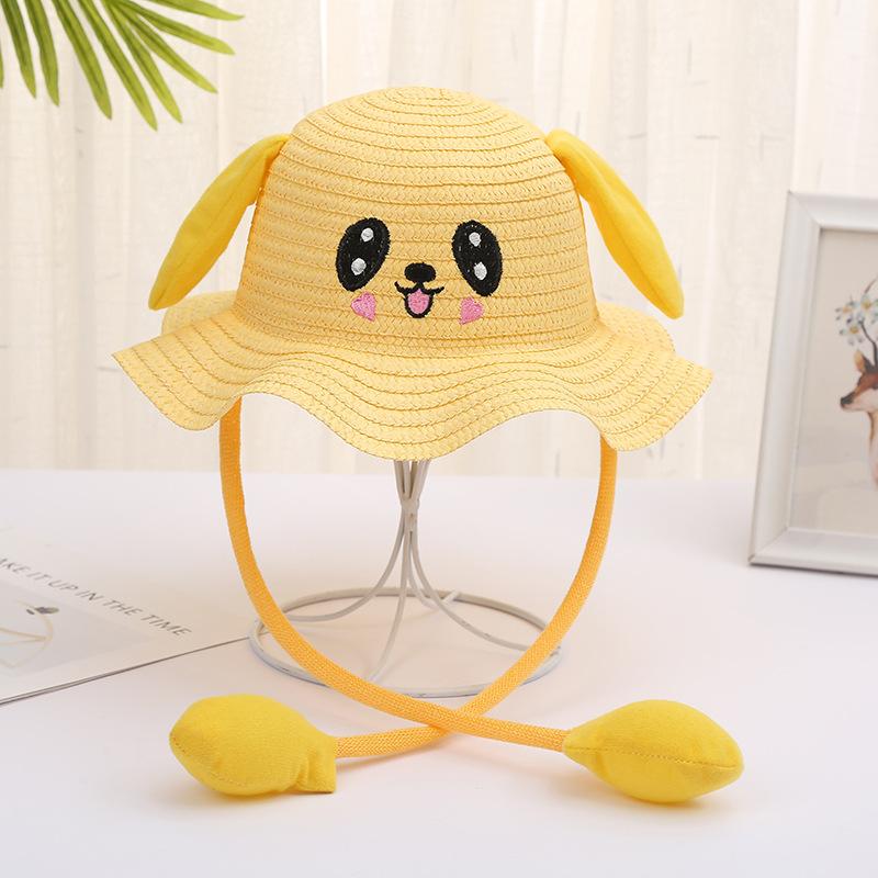 Пятнистые солнцезащитные шляпы, мультяшные соломенные шляпы с подвижными ушками, детские шапки, шапки с подушками безопасности