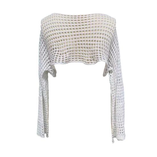 Женский свитер, вязаный крючком, стильный укороченный топ с вырезами