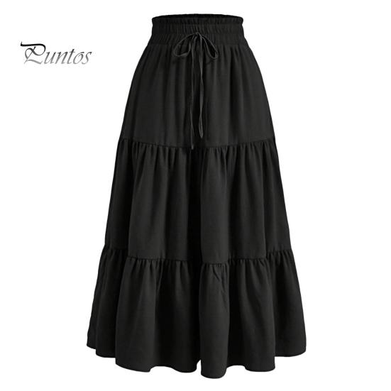 Женская юбка в стиле бохо, эластичная, с высокой талией, регулируемая, с завязками на талии, однотонная, А-силуэт, летняя юбка