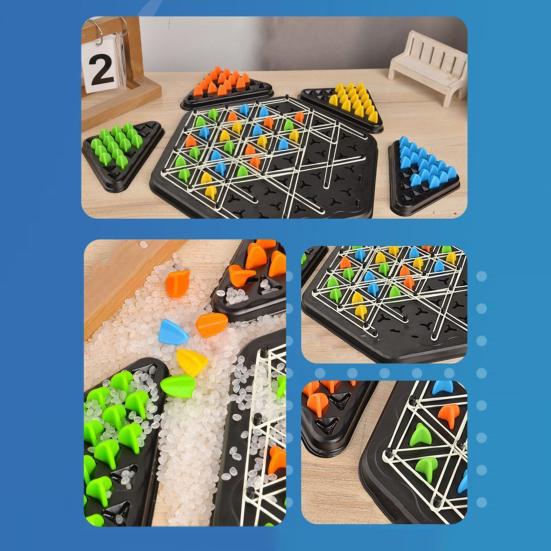 1 набор Треугольные шахматы Настольная игра от 2 до 4 игроков Геометрия Обучение фокусировке Логика Обучение Резиновая лента Треугольник Pegboard Стратегическая игра Игрушка