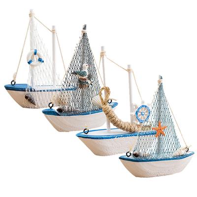 1 шт., мини-средиземноморский стиль, морской, деревянный, синий, парусная лодка, корабль, деревянные поделки, парусная лодка, украшения для вечеринки, комнаты, украшение для дома