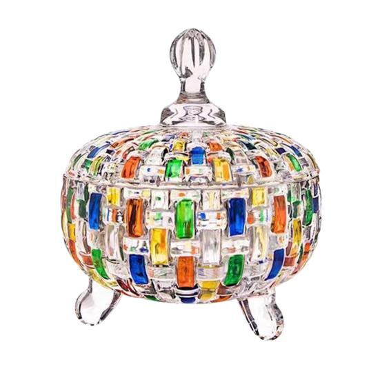 Большая стеклянная конфетница с крышкой, расписанная вручную, красочная банка для конфет, декоративная шкатулка для драгоценностей, контейнер для печенья для свадебного буфета, для печенья, орехов, шоколада