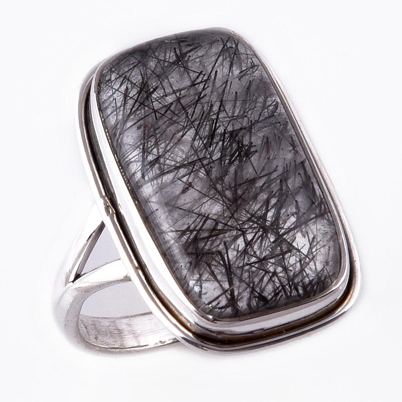 Кольцо из чистого серебра 925 пробы с натуральным черным рутилом ручной работы S.8 o6G66