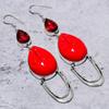 Серьги ручной работы из серебра 925 пробы с красным кораллом и гранатом, 3,66 дюйма D7b09