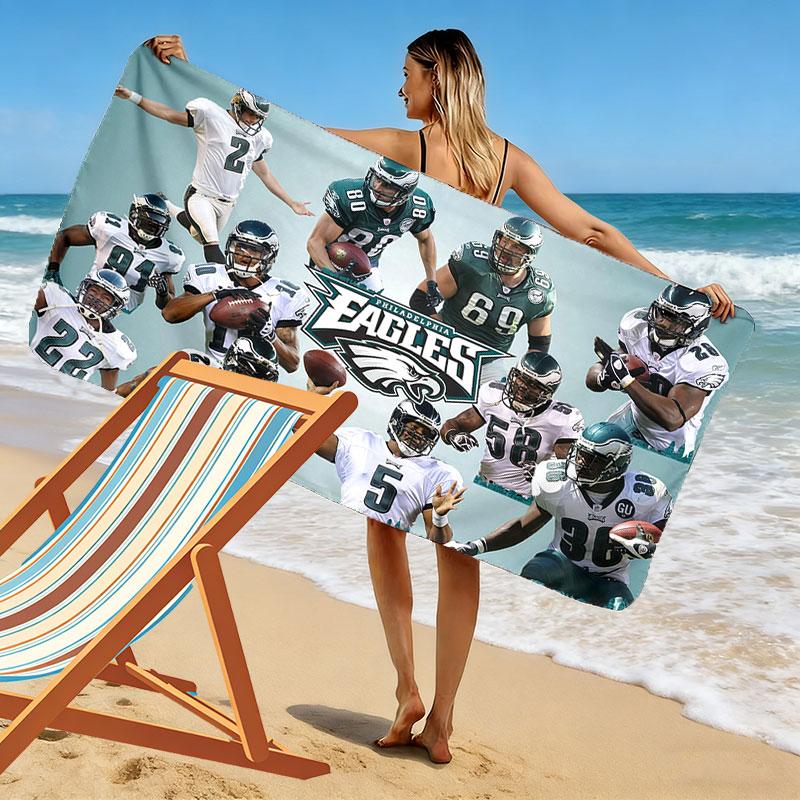 PHI Eagles Players Print Beach Towel, Large Soft Quick Dry Towel for Beach Camping Swimming