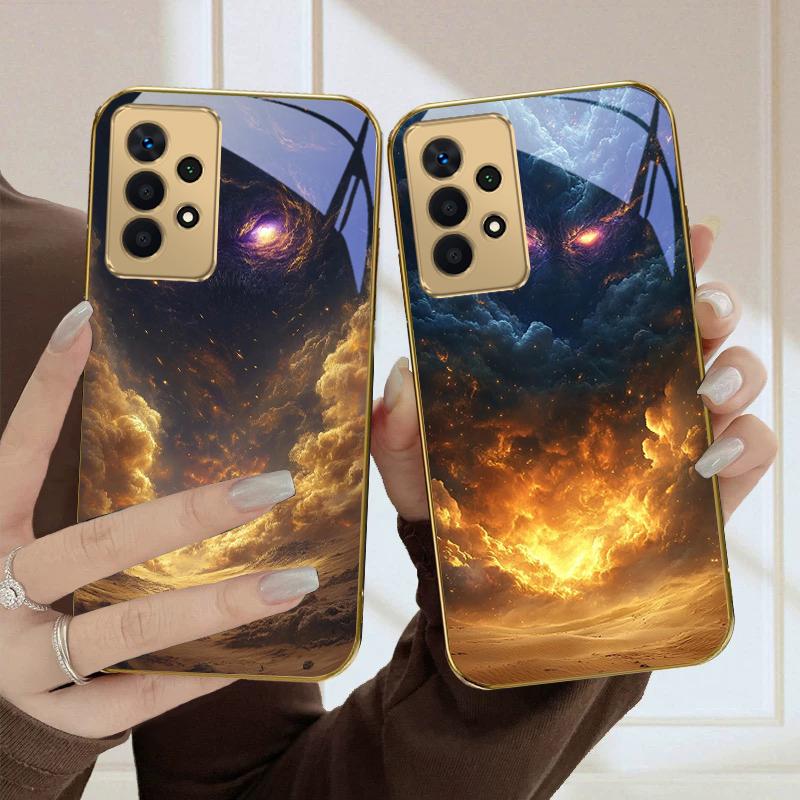 Пылающий туманный вихрь Для Samsung A36 A35 A34 A33 A32 A31 A26 A25 A23 A22 A21s A73 A72 A71 A42 A56 A13 Золотой стеклянный чехол для телефона