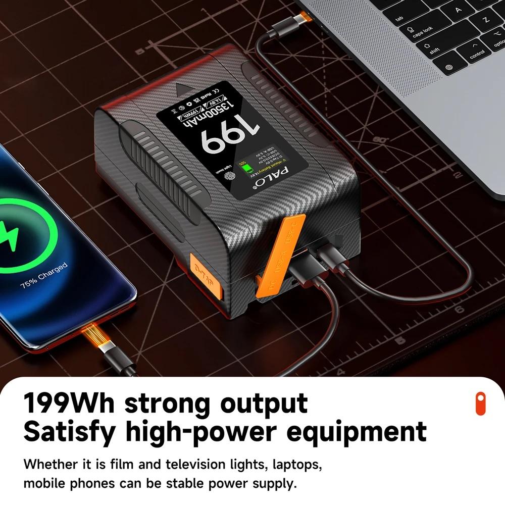 PALO Аккумулятор V Mount V-Lock 199 Втч BP Аккумулятор С кабелем PD 65 Вт для видеокамеры Sony, вещательного видеосвета, Blackmagic URSA