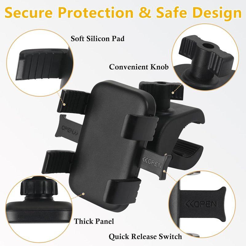 Universal Golf Cart Phone Holder Mount Compatible with EZGO/Club Car/Yamaha For IPhone/Galaxy/Huawei Quick Release/360° Rotatabl