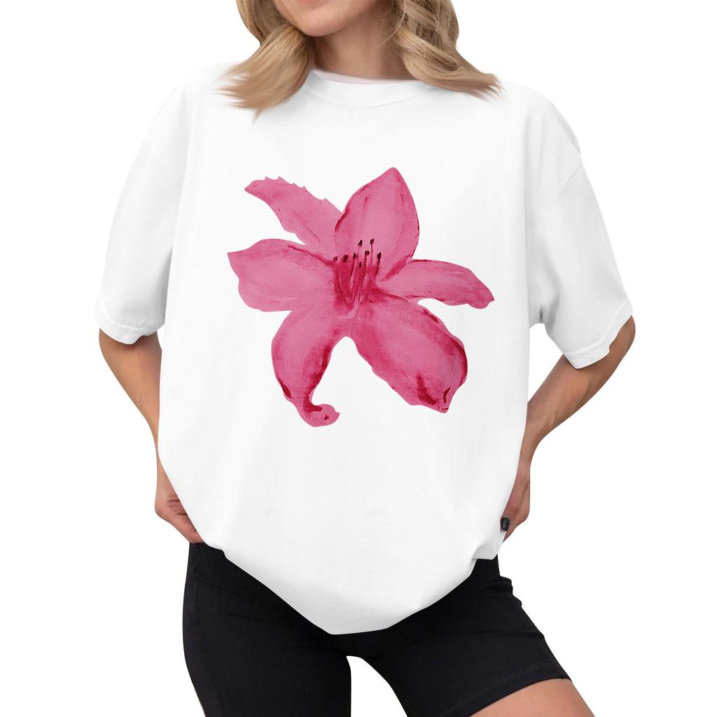Women's Casual Printed T-Shirt Round Neck Pullover Short Sleeve Top