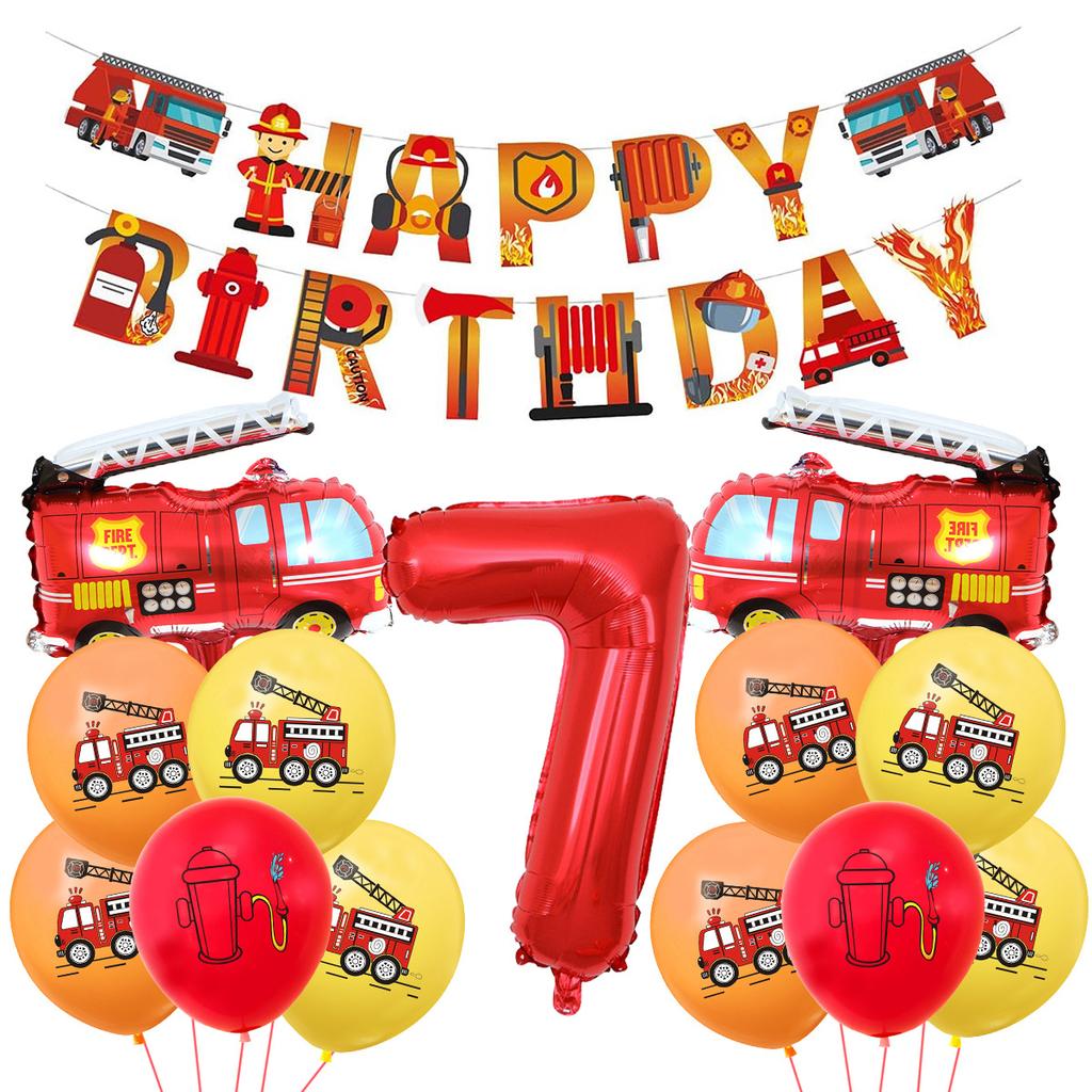 Fire Truck Series Children'S Birthday Party Balloons Decorative Supplies Arrangement Digital Balloons