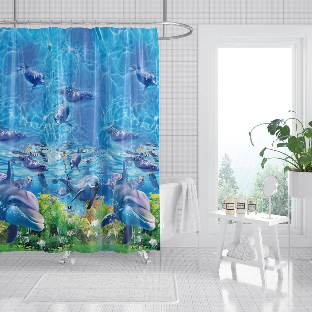 3D Flower Dolphin Bohemian Geometric Print Shower Curtain with Roller Hooks Modern Decorative Elegant Bathroom Curtains 180x180cm