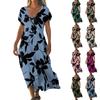 Летнее платье Женское длинное платье бохо для пляжа Элегантное платье макси V-образный вырез Короткий рукав Летнее платье-туника Легкое воздушное