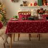 Festive Red Jacquard Table Cover Christmas Tree Bells Reindeer Fringe Waterproof Dining Tablecloth