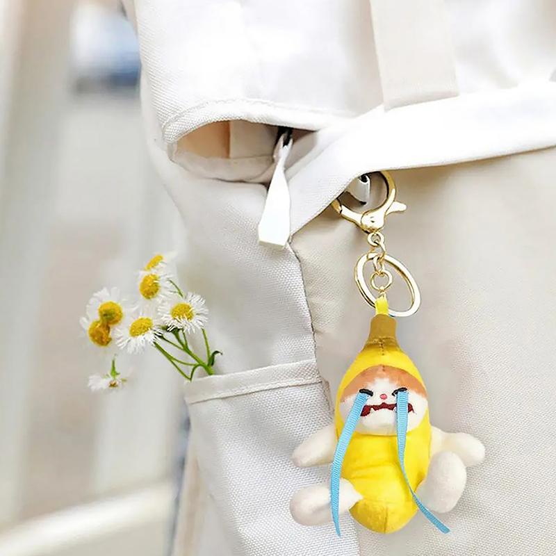 Crying Sound Banana Cat Keychain Creative Happy Cat Crying Banana Cat Doll Pendant Soft Yellow Kitty Fruit Plushies For Kids