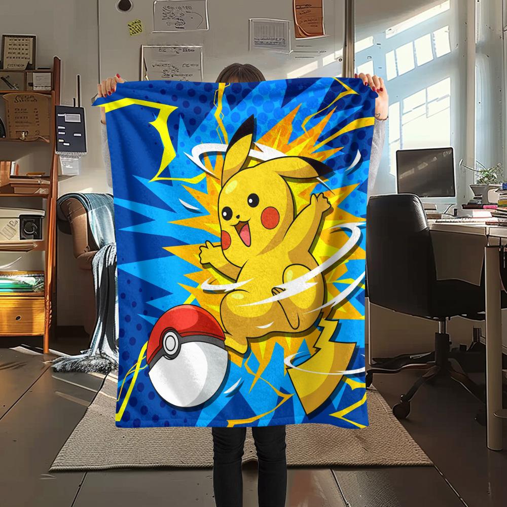 Pikachu and Eevee Print Flannel Blanket, High quality Comfortable for All Seasons, Home Decor, Warmth and Comfort