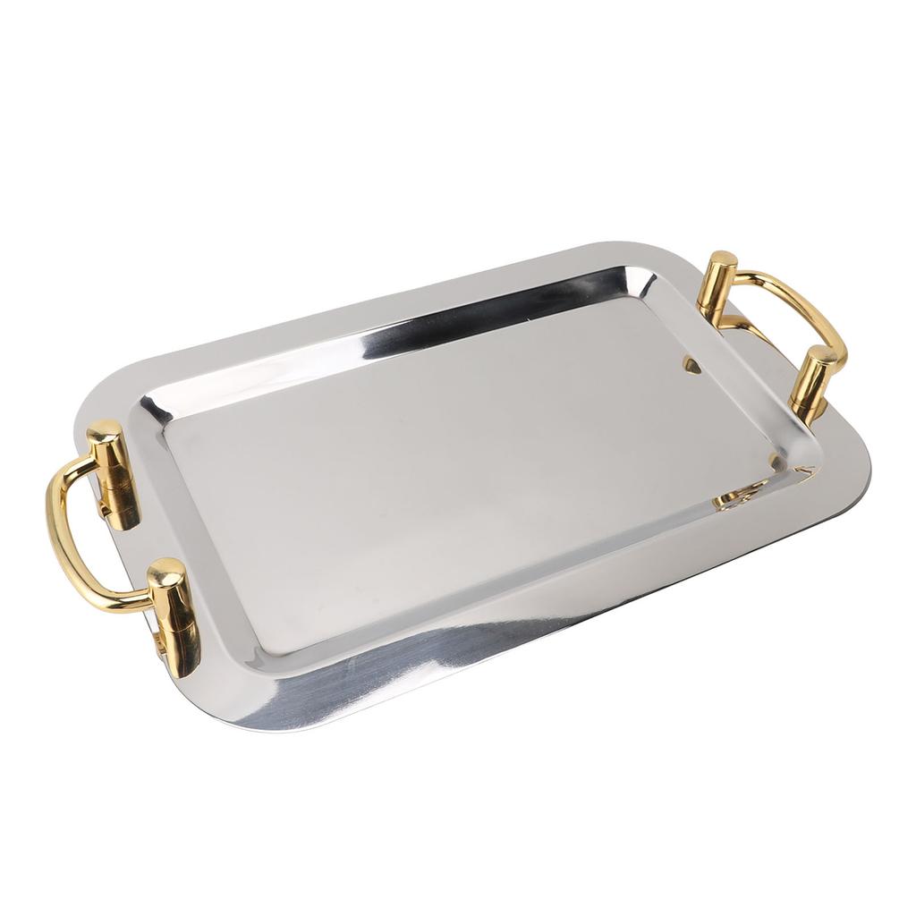 Stainless Steel Serving Tray Exquisite Elegant Mirror Surface Golden Carrying Handle 304 Stainless Steel Dinner Plates