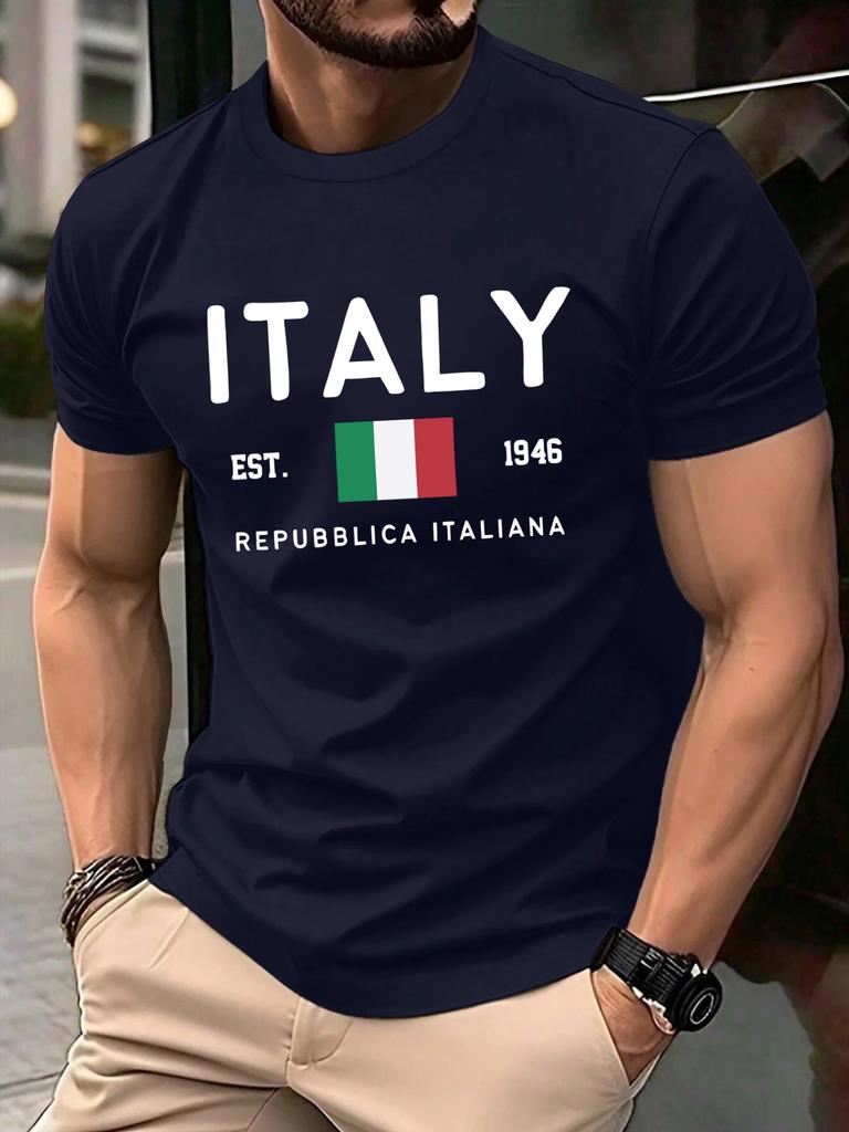 Италия Repubblica Italiana Печатные Футболки Мужская Мода Футболка с О-образным Вырезом Хлопок Свободная Одежда Мужская Универсальная Повседневная Уличная Одежда