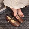 Retro Low-heeled Single Shoes for Women, New Summer Fashion Gold Buckle Square Toe Comfortable High-heeled Shoes
