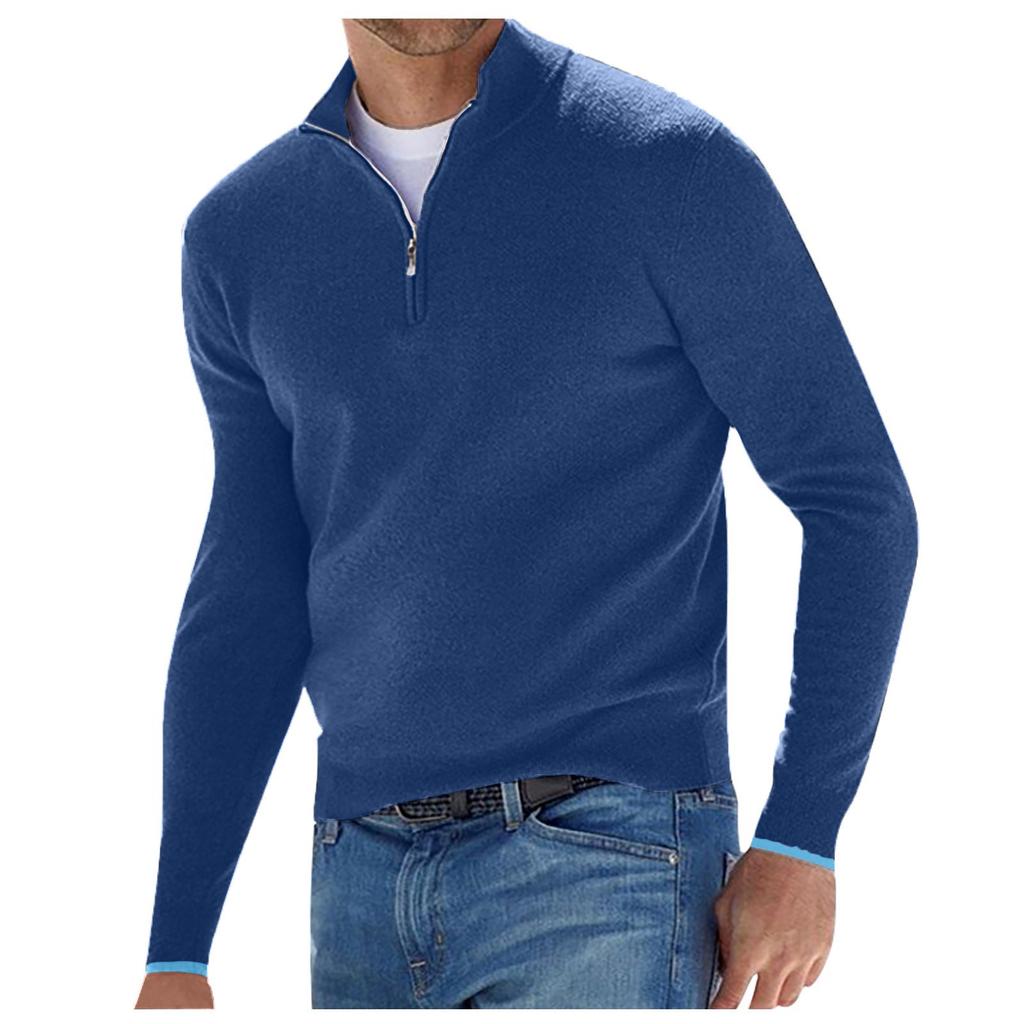 Men's Casual Classic Zipper High Neck Solid Color Slim Knitted Pullover