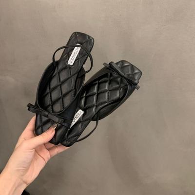 Женские модные тапочки на плоской подошве, летние черные, с квадратной головкой, удобные женские туфли с бантом, пляжная обувь для отдыха, sabot femme