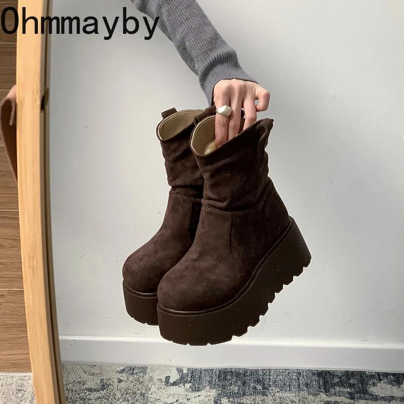 Зимние теплые плюшевые женские зимние сапоги модные туфли на плоской платформе слипоны лаконичные короткие Botas De Mujer
