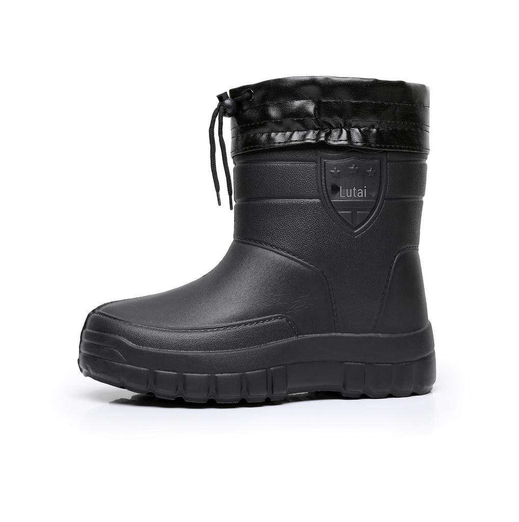 Водонепроницаемые дождевые сапоги до середины икры на флисовой подкладке, теплые и утолщенные с кулиской для защиты от зимнего снега. Подходит для использования на открытом воздухе.