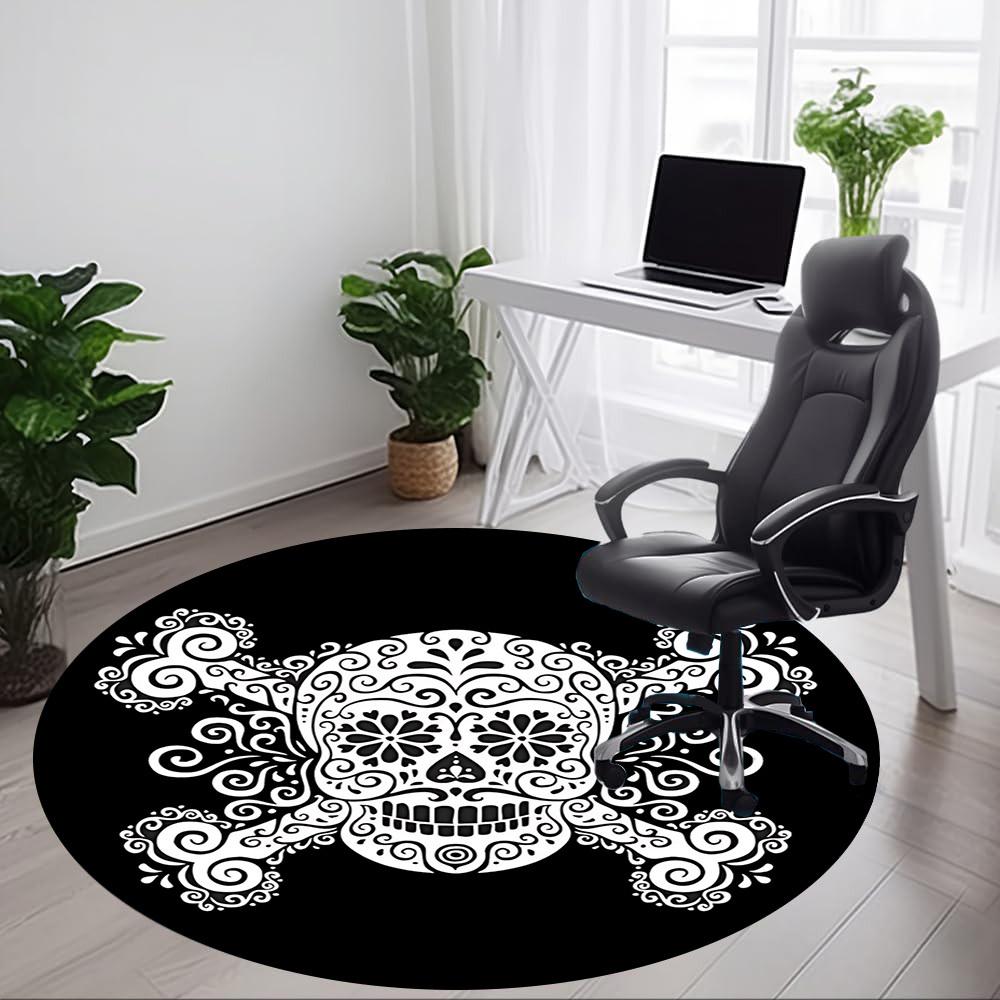 1pc Skull DayOfTheDead Office Round Area Rug, Under Office Chairs Bedroom Living Room Home Decor, Room Deco, Available in Various Sizes