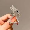 Women Brooch Hollow Bunny Shape Rhinestone Decor Stainless Anti-slip Wear-resistant Coat Collar Hat Scarf Decoration Clothes Pin Garment Jewelry