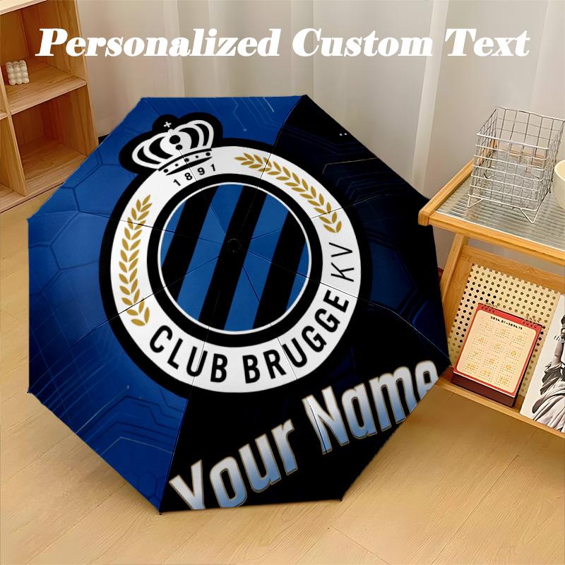 8 Rib Auto Folding Umbrella Club Brugge FC Print Custom Name Text Portable Rain Gear
