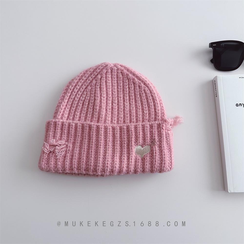 Children, Knitted Hats, Autumn and Winter, Holes, Heart-shaped Embroidery, Boys and Girls, Warm Hats, Woolen Hats