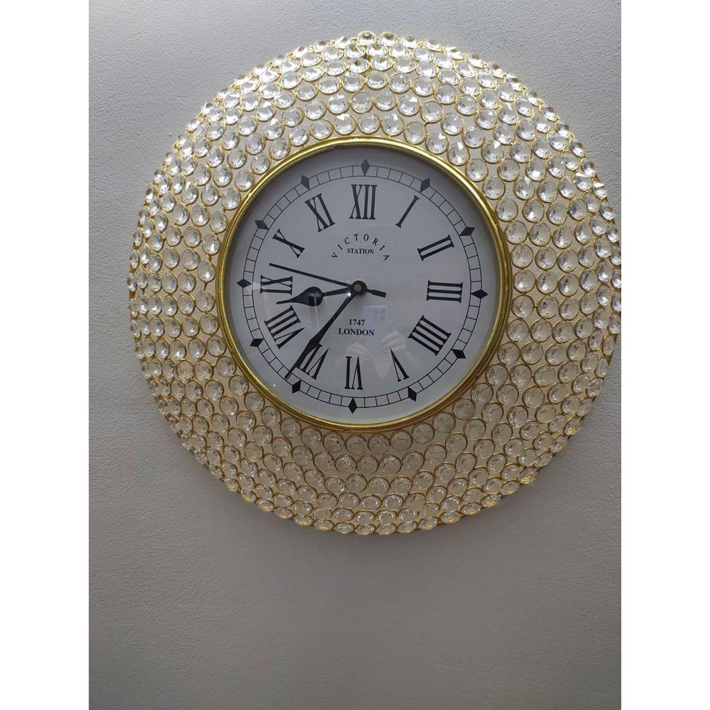 Decorative Crystal Wall Clock Iron Metal Analog Fancy Diamond Beads In Roman Number Stylish Designer Items Luxury Home Living Room Best Gift