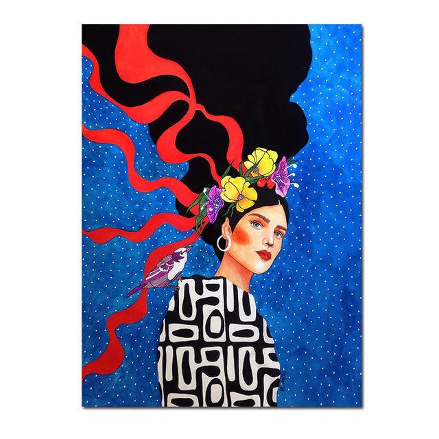 Скандинавская абстрактная девушка, цветок, птица, холст, картина, печать плакатов, винтажная настенная художественная картина для гостиной, домашний декор, Cuadros, без рамки