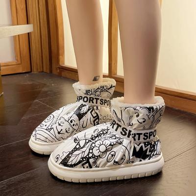 Модные женские зимние теплые стеганые туфли для дома 2024 Пуховая верхняя одежда Снежные ботинки Обувь Женские меховые снежные ботинки Водонепроницаемые ботильоны