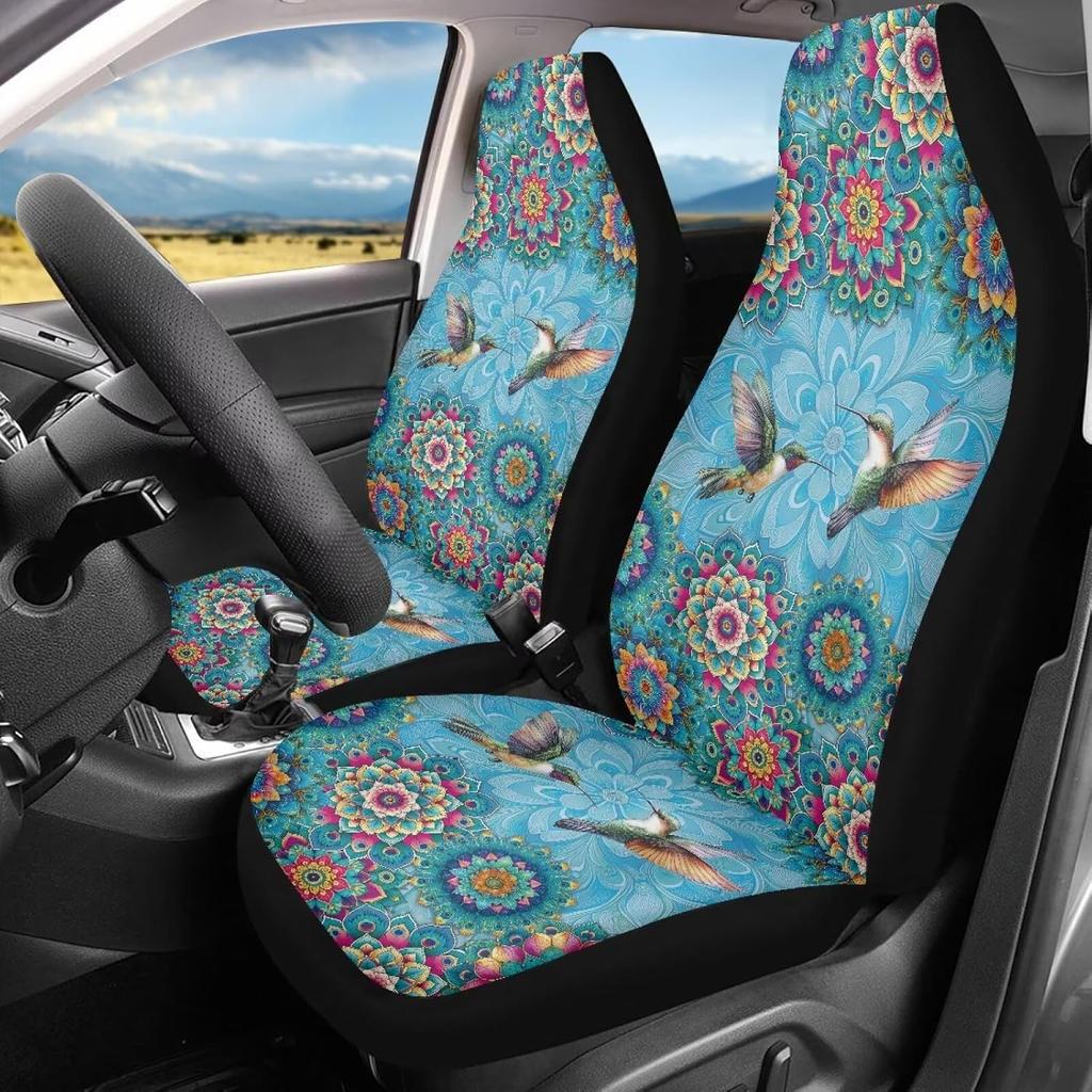 Чехлы на сиденья автомобиля Bulopur Black Boho Цветочные, Только для передних сидений, для женщин и мужчин, с карманом-органайзером, для автомобилей, внедорожников, грузовиков, седанов