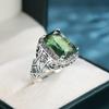 Винтажные серебряные квадратные светло-зеленые кольца с цирконием для женщин и мужчин, роскошные ювелирные изделия в подарок на годовщину