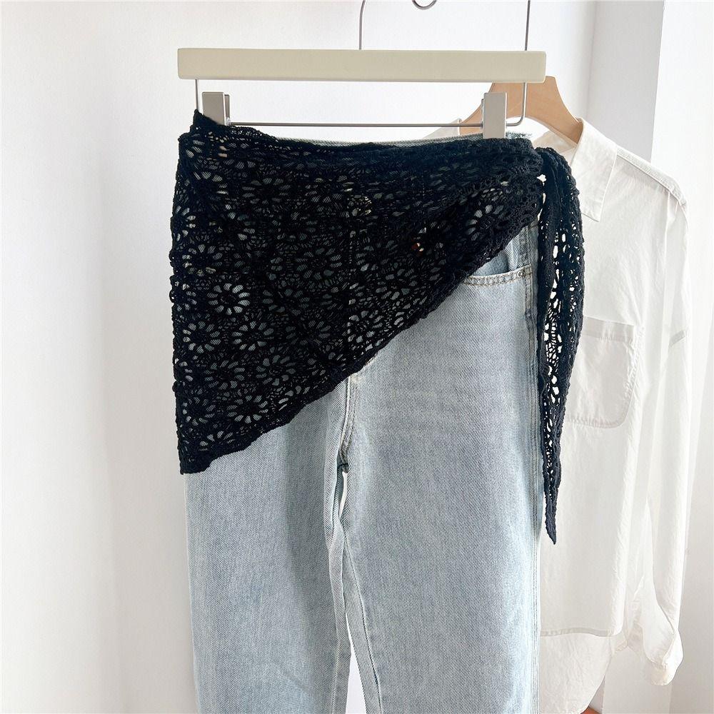 White Knitted Triangle Scarf Ethnic Style Crochet Flower Scarves Hollow Out Lace Shawl Summer