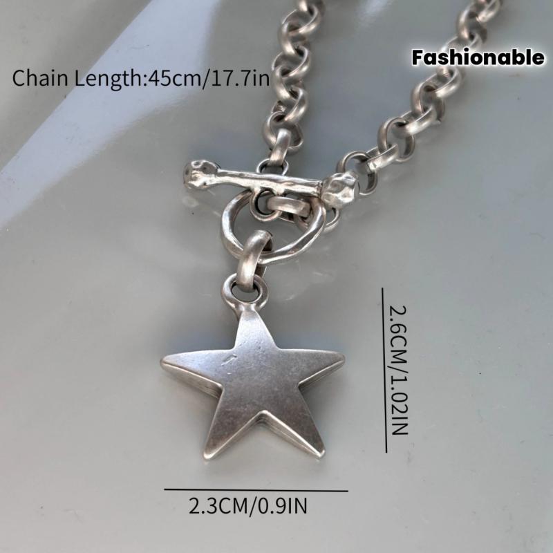 Personalized Punk Style Silver Color Chain Star Pendant OT Buckle Necklace, Women's Simple and Fashionable Jewelry Accessories