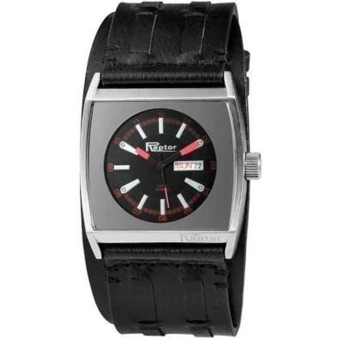 Montre - RAPTOR - Raptor - Bracelet cuir noir - Boîtier 43 mm argenté - Quartz Miyota