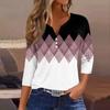 Жен. Футболка Футболка С принтом Пуговицы Рукав 3/4 Повседневные Выходные Мода Классический Классический V-образный вырез Обычный Верх