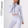 Seamless Ribbed Yoga Jacket & High-Waist Hip-Lift Sport Suit for Women - Quick-Dry Knit for In/Outdoor Wear.