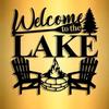 1 PC of "Welcome To The Lake" Sign with Tree,Bonfire,Wood Chair,Paddle Metal Wall Art - Modern Home Decor for Bedroom, Living Room, or Bathroom
